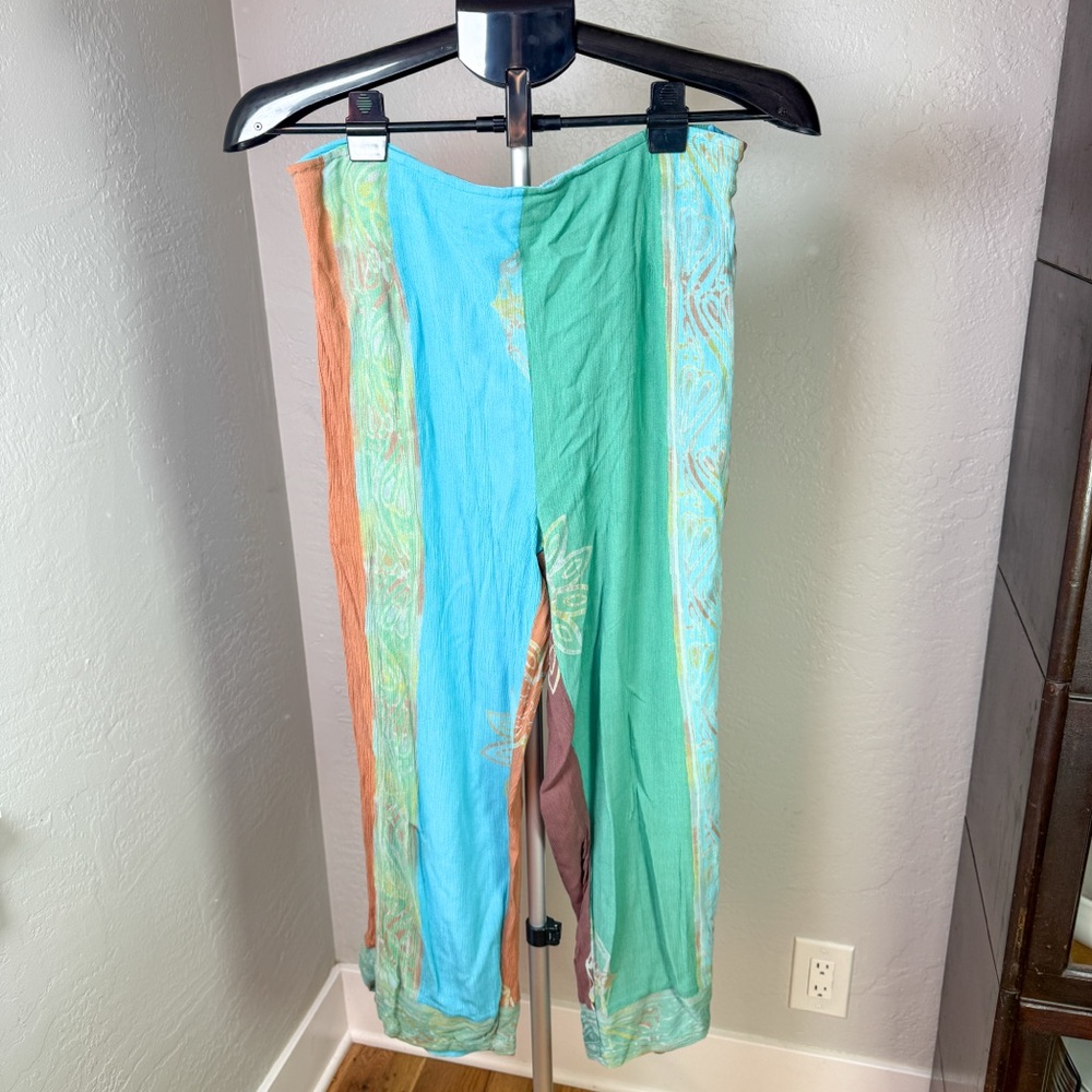 Shayba Boho Patchwork Wide Leg Rayon Palazzo Pants Size L